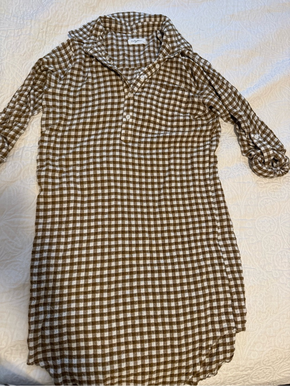 CJLA Brown & White Gingham Button Pullover Dress